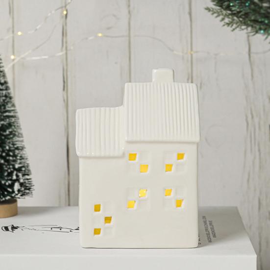 Yousheng Ceramic Snow House LED Decor Nordic Christmas Village Tabletop Lamp Creative Festive Centerpiece for Mantel And Shelf Display