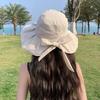 Women's Summer Panama Sun Hat with Bow UV Protection Big Brim Face Sunscreen Bucket Cap for Outdoor Activities