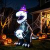 Squelette Dinosaure Gonflable d'Halloween 2,4M avec Chapeau Magique Portant un Dinosaure Lumineux Décoration Extérieure de Jardin pour Halloween