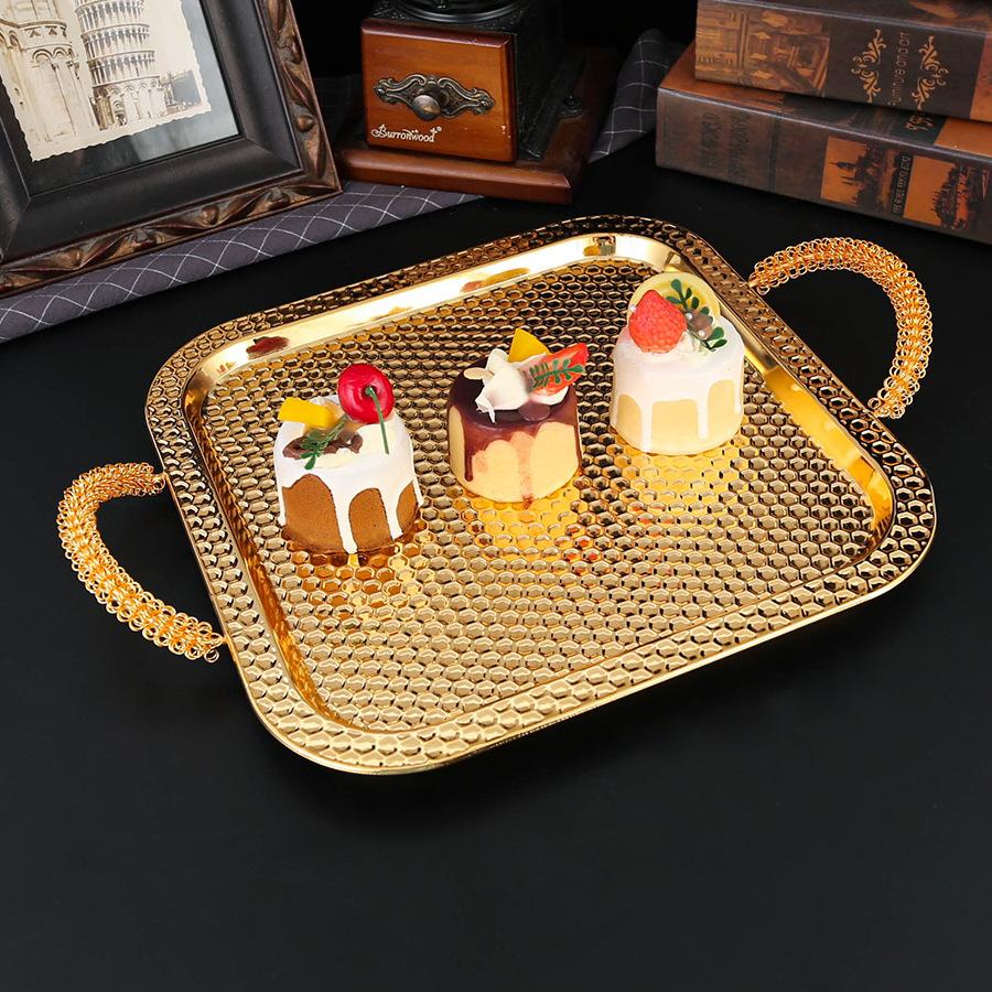European square tray ornament Metal hammer point square tray Fruit plate Baking cake Dessert plate Cabaret supplies