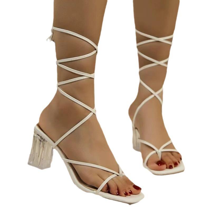 New Summer Large Size Ankle Strap High Heel Sandals Women's Thick Heel Square Toe Comfortable Elegant Light Luxury