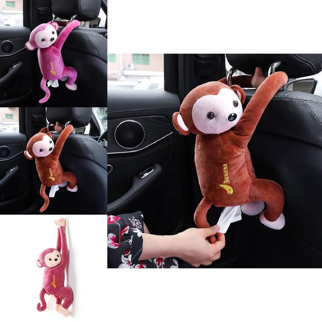 Cute Monkey Car Tissue Box Holder Plush Material Long-lasting Car And Home Use