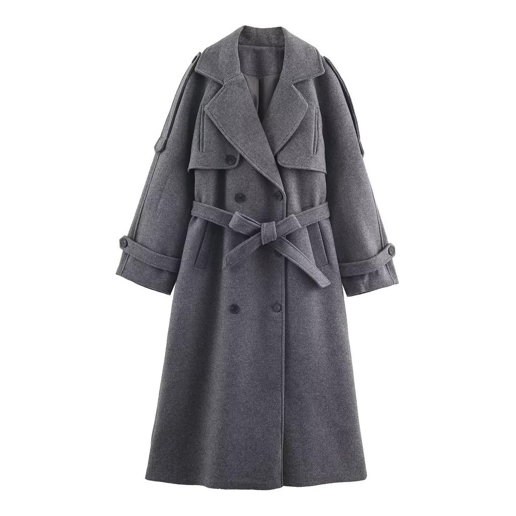 European and American style, new women's clothing, fashionable, with belt loop belt double placket coat 1255892