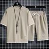 Men's Korean-Style Waffle Summer Casual Shorts and T-Shirt Set