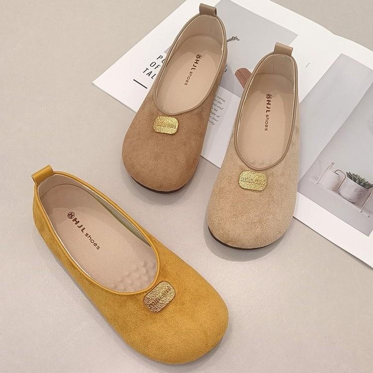 Women's Shoes French Retro Shallow Mouth Doudou Single Shoes Women's Outer Wear 2025 Summer New Soft Leather One Pedal Flat Bottom Mary