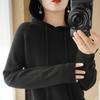 Women's Hooded Long Sleeve Loose Fit Knit Sweatshirt Solid Color Casual Pullover Winter Top