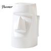 Stationery Storage Cup Resin Glass Stand Pen Holder, Moai Statue Pencil Container, Desktop Box Desk Organizer Eyeglass Display Rack for Home