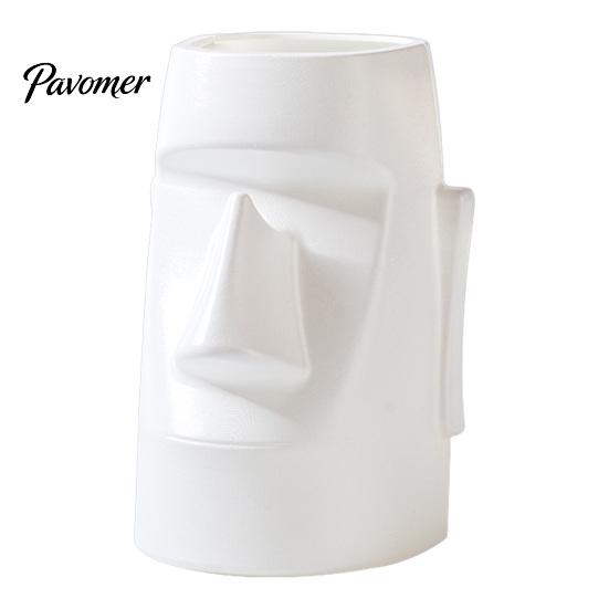 Stationery Storage Cup Resin Glass Stand Pen Holder, Moai Statue Pencil Container, Desktop Box Desk Organizer Eyeglass Display Rack for Home