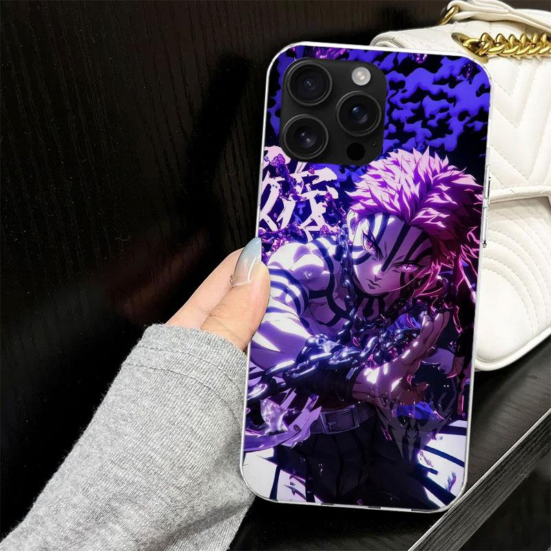 Akaza Demon Slayers Coque pour iPhone 13 12 Mini 11 Pro Max Housse de Téléphone Souple X XS XR 7 SE 8 Plus 6 6S 5 5S Silicone Noir Capa