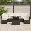 Set de Canapé de Jardin 8 Pièces avec Coussins Marron Rotin Poly, Canapé de Jardin 2 Places avec Coussins Marron Rotin Poly 3348774