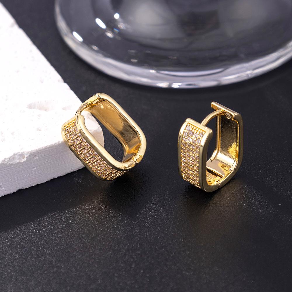 Luxurious U-Shaped Zircon-Studded Earrings - 18k Gold-Plated Ear Cuffs