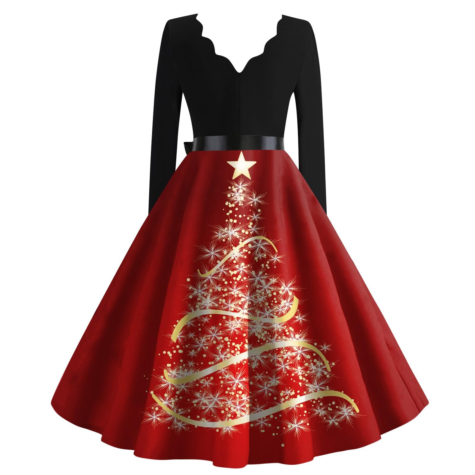 Рождественское платье с расклешенным принтом для женщин — фото 4