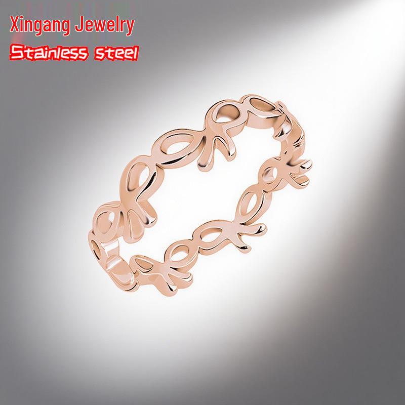 Elegante ring in Koreaanse stijl met strik voor dames - Modieus accessoire van kleurecht titaniumstaal