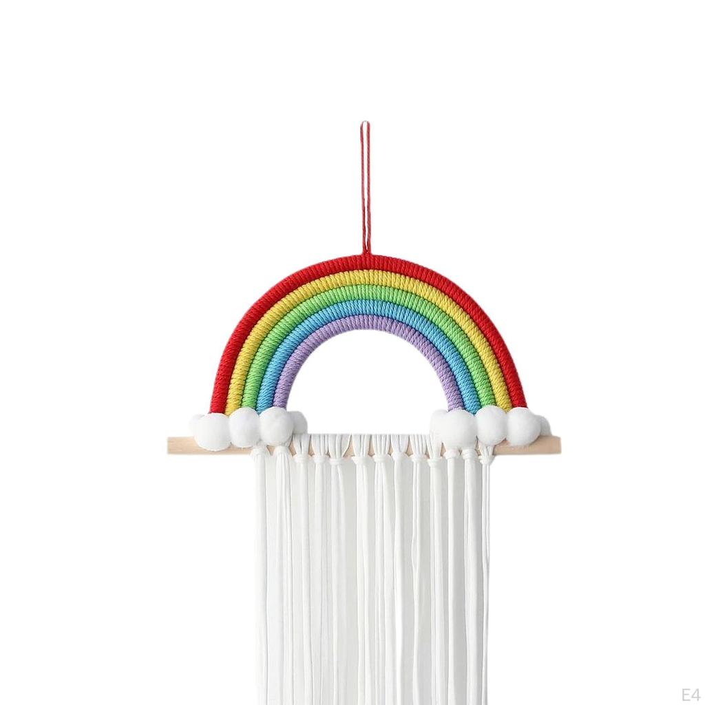 Bow Holder Organizer for Girls Hair Bows Wall Decor Tassels Rainbow Tapestry Clips Hanger
