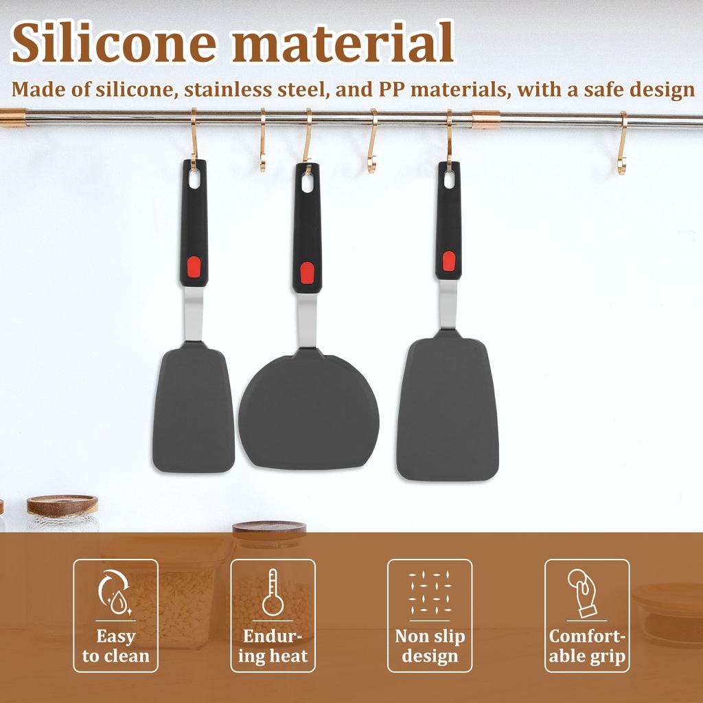 3Pcs Silicone Spatula for Non Stick Pots High-temperature Resistant Household Stir Fry Spatula Utensils Kitchen Cooking Tools