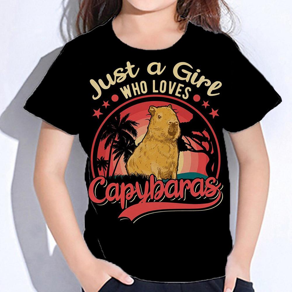 Dětské tričko Capybara Potisk Bílá trička Dětské tričko Kreslený chlapec Letní oblečení Dětské tričko s výstřihem Móda Dětské tričko