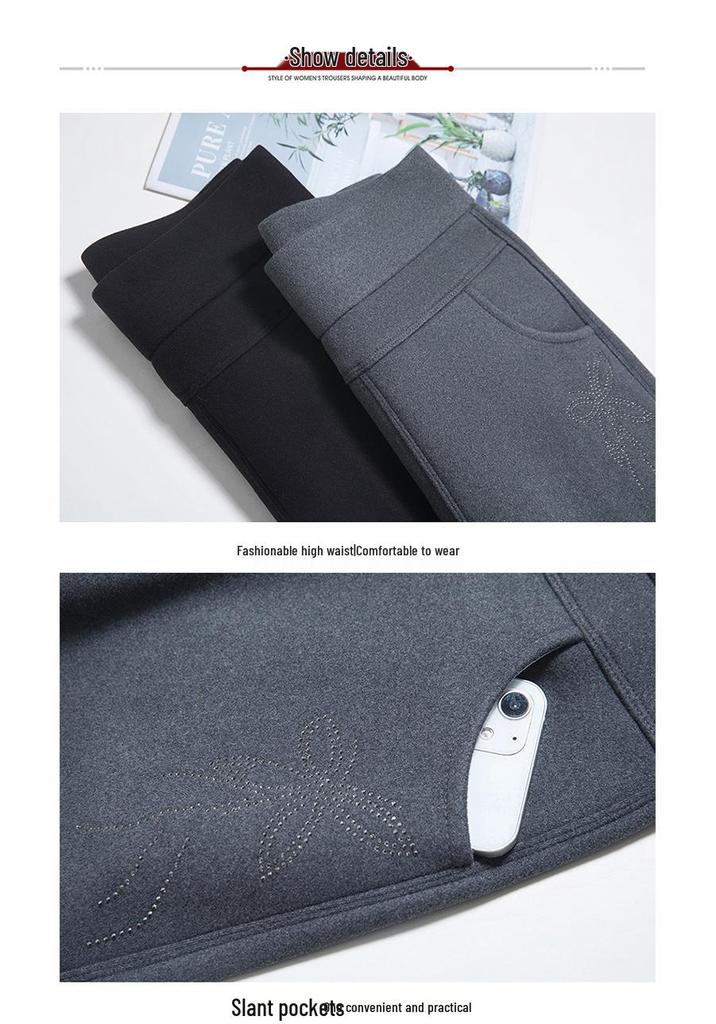 2025 Stylish Plus Size High Waist Elastic Velvet Cropped Skinny Pants - Autumn/Winter Collection