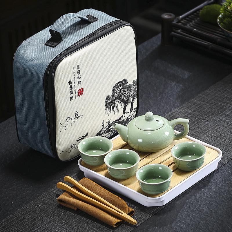 Travel tea set Ge kiln Ru kiln set tea tray home wedding opening real estate souvenir