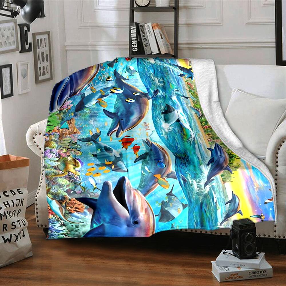1Pc Ocean Life Adventure Blanket Soft And Comfortable Casual Warm Camping Travel Christmas Halloween Xmas Gift M928245
