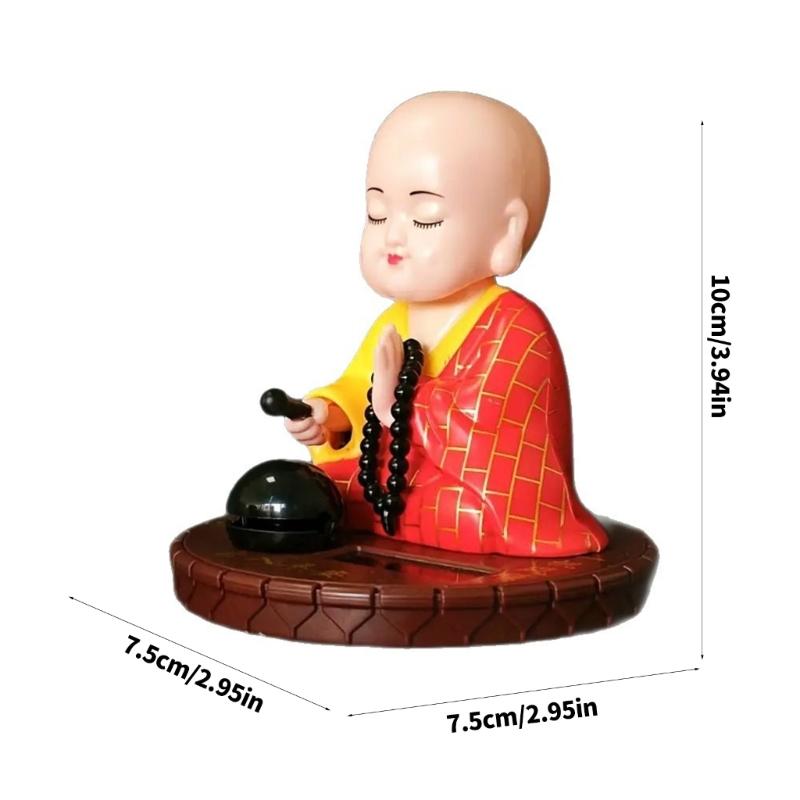 Shaking Monk Sculpture Solar Powered Car Decors Ceramic Decorative Figurine Symbolizing Fortune And Wisdoms