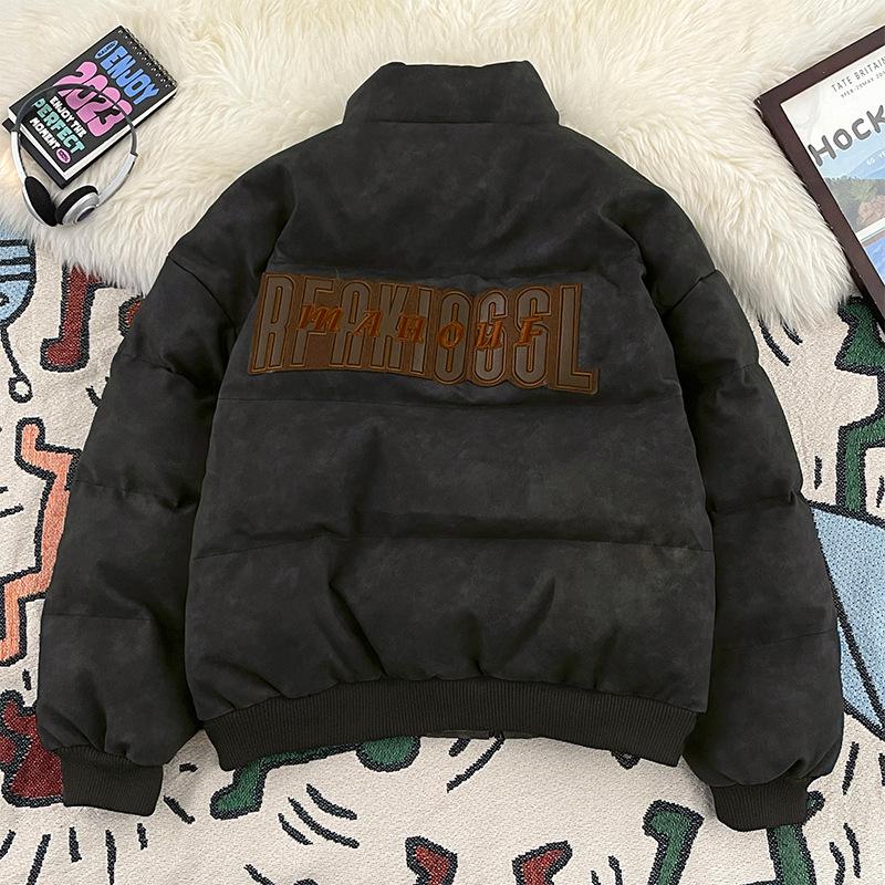 Retro Embroidered PU Leather Oversized Down Jacket for Men & Women - Winter Outerwear Trend