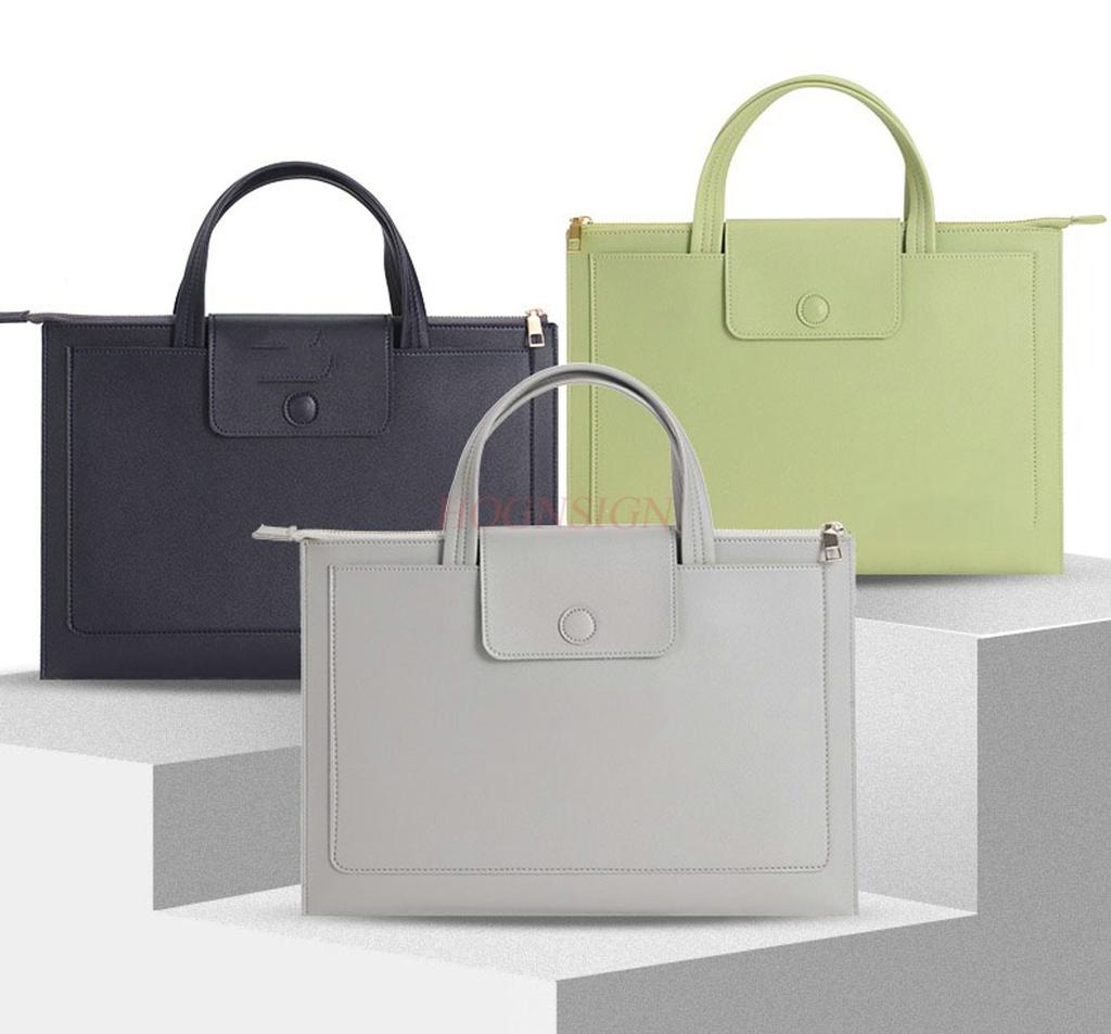 1pcs Customized Leather File Bag with Large Capacity, Thick Hand-held Zipper, Simple Laptop Bag, Storage and Data Bag