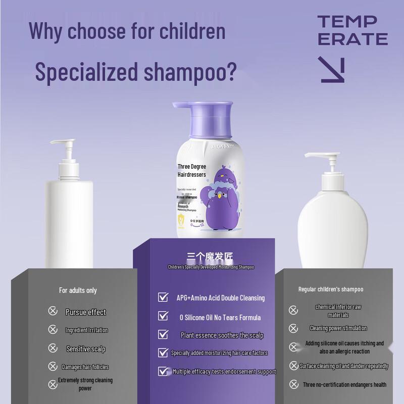 Three Hair Magicians Kids Amino Acid Moisturizing Shampoo (0-12 Years, 380ml)