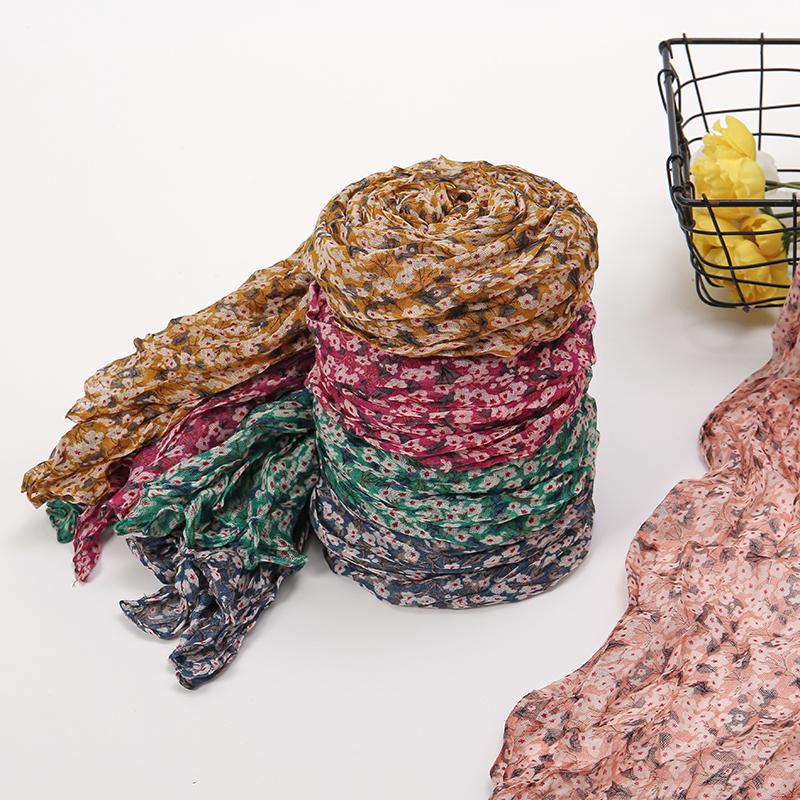 New Crinkle Floral Cotton Viscose Muslim Hijab Scarves For Women Long Shawl Headscarf Wrap Foulard Islam Turban Headband Bandana