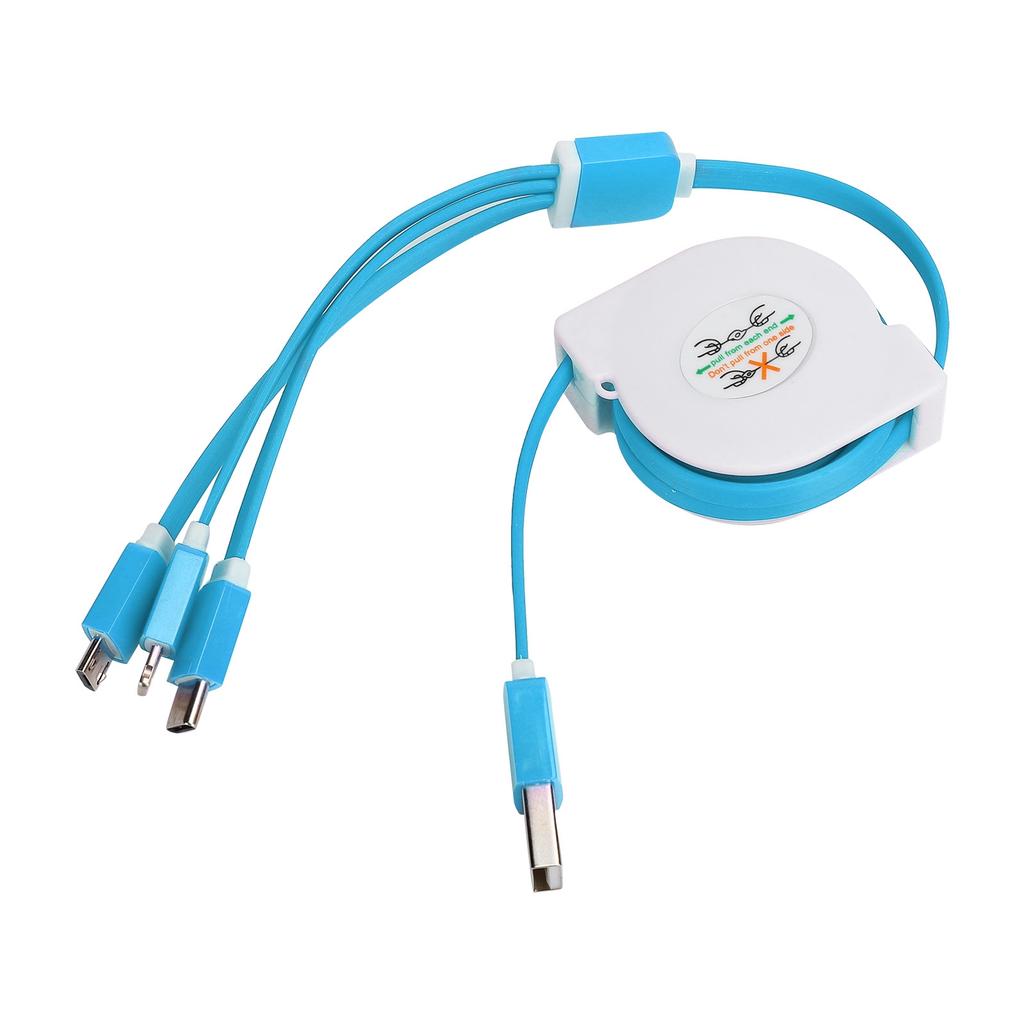 3 in 1 USB Retractable Cable Multiple Charging Cord Adapter for IOS Type C Micro PortBlue
