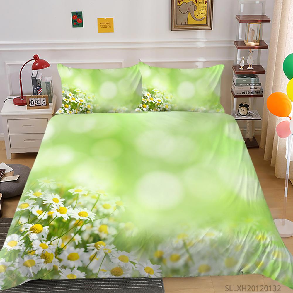 3D Printing Household Bedding Set Chrysanthemum Printing Pillowcase and Quilt Cover 2/3 Pieces of Plant Microfiber Comfortable Household Bedding