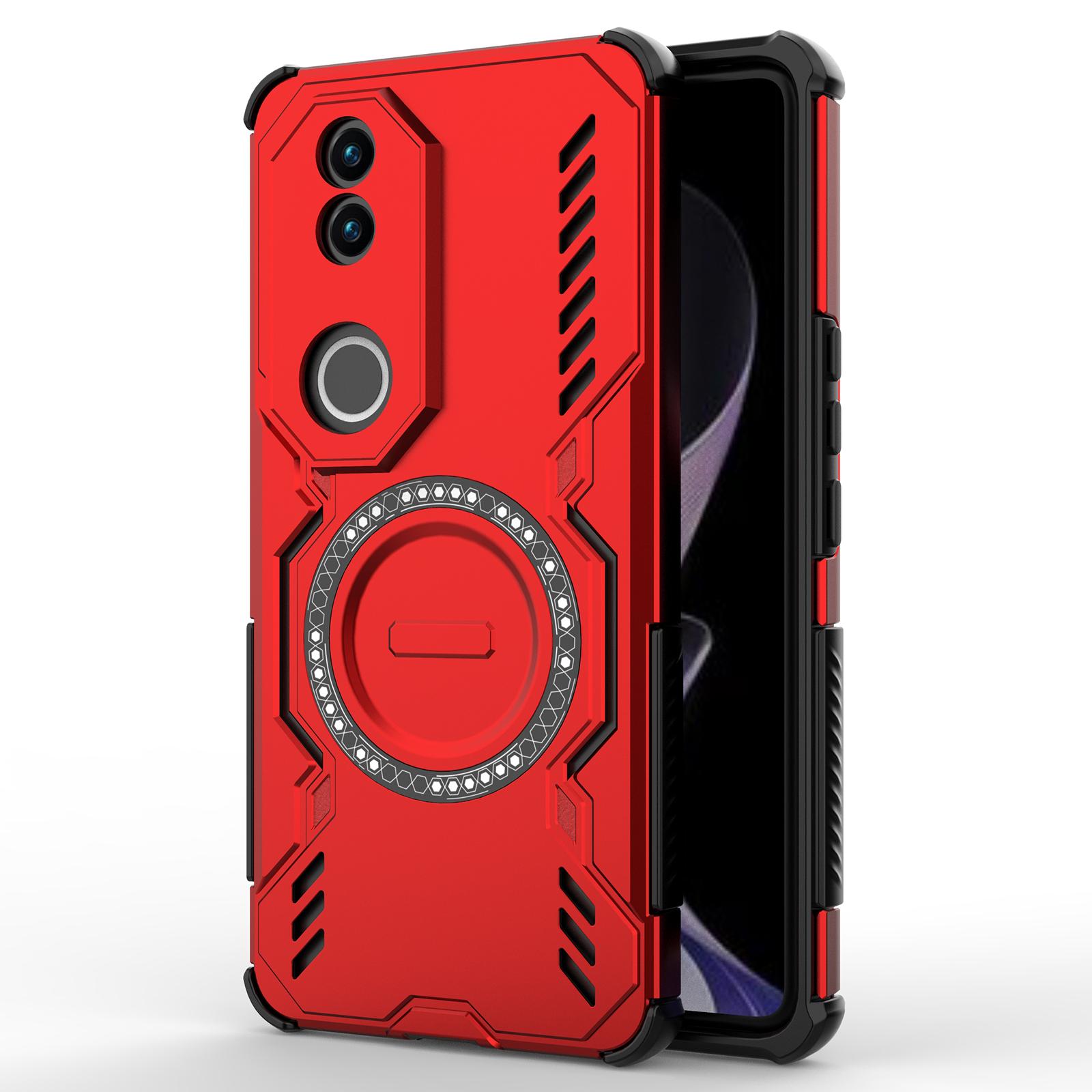 

For vivo V50 5G Magnetic Case Butterfly Armor Hollow Heat Dissipation PC+TPU Phone Cover Red