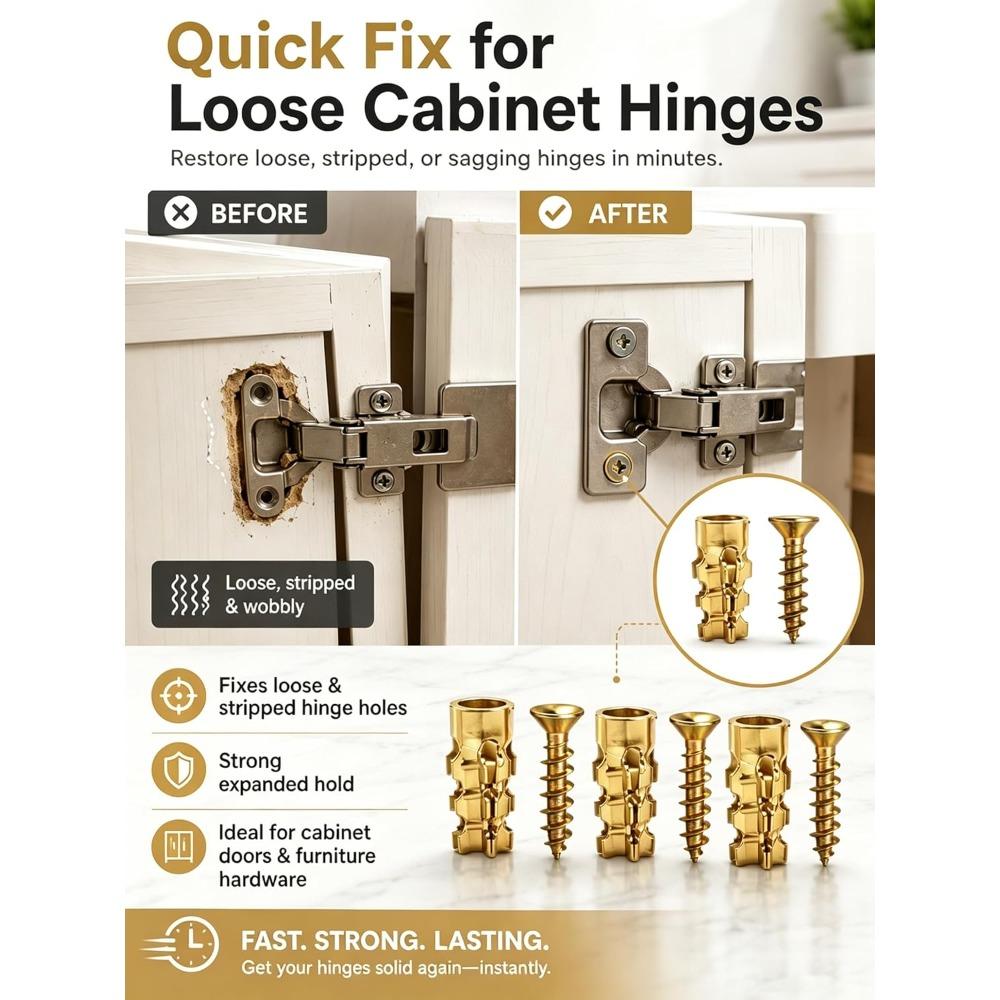 Hinge Repair Screw & Expansion Anchor, 6×14mm Short Expansion Screw Set for Cabinet Hinges, Wardrobe Doors, Wood Board, Tile and Furniture Repair (50)