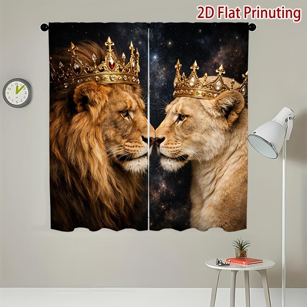 2Pcs Polyester Double Lion Crown Printing Window Curtains Birthday Party Decoration Backdrop Drapes for Living Room