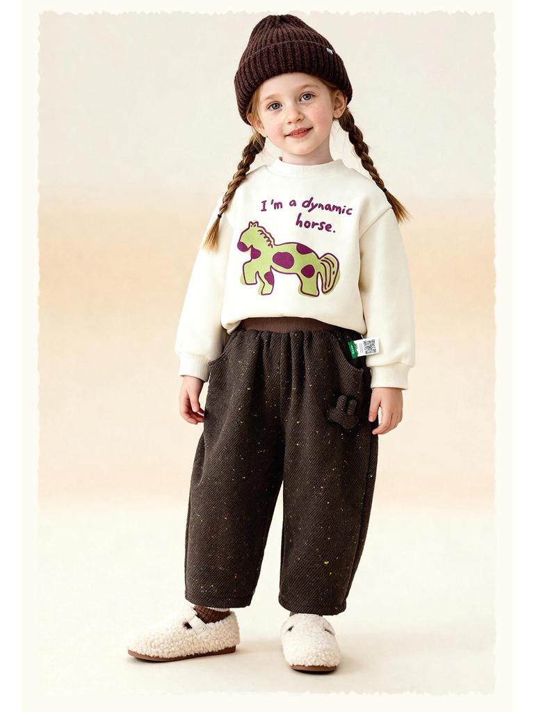 Tongbei 2025 Winter Girls' Double-Layer Fleece-Lined Casual Pants - Thick, Warm, Versatile Fashion.