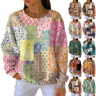 Damenmode Lässig Farbverlauf Vintage-Print Pullover Sport Langarm-Top