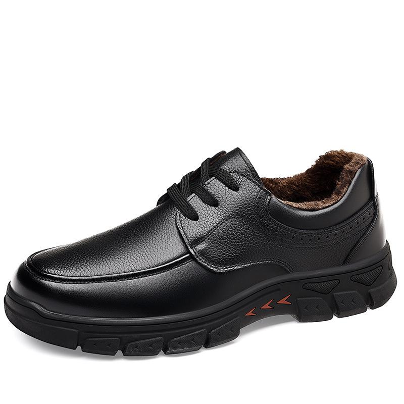 Zimą, dla starszych, niskie, aksamitne, ciepłe, męskie buty na sznurówki, codzienne, skórzane buty dla ojca