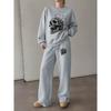 Damen Crewneck Sweatshirt & Hose mit Kordelzug und geradem Bein 2-teiliges Set, Lässiges Set mit auffälligem Totenkopf-Print, Entspannte Passform & Vielseitige Freizeitkleidung