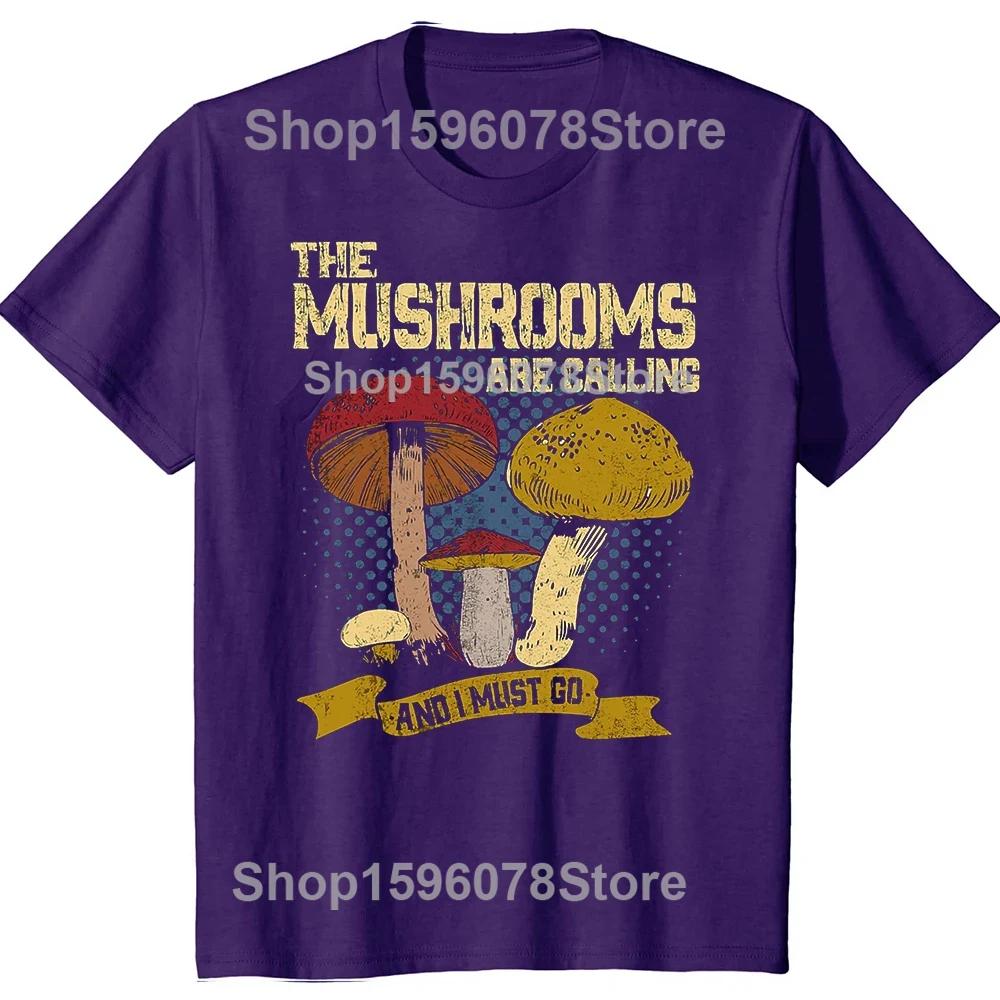 Mushrooms Are Calling and I Must Go Mushroom Hunting Vintage Gift Active T-Shirt Summer Tops Mens White Mushrooms T Shirts