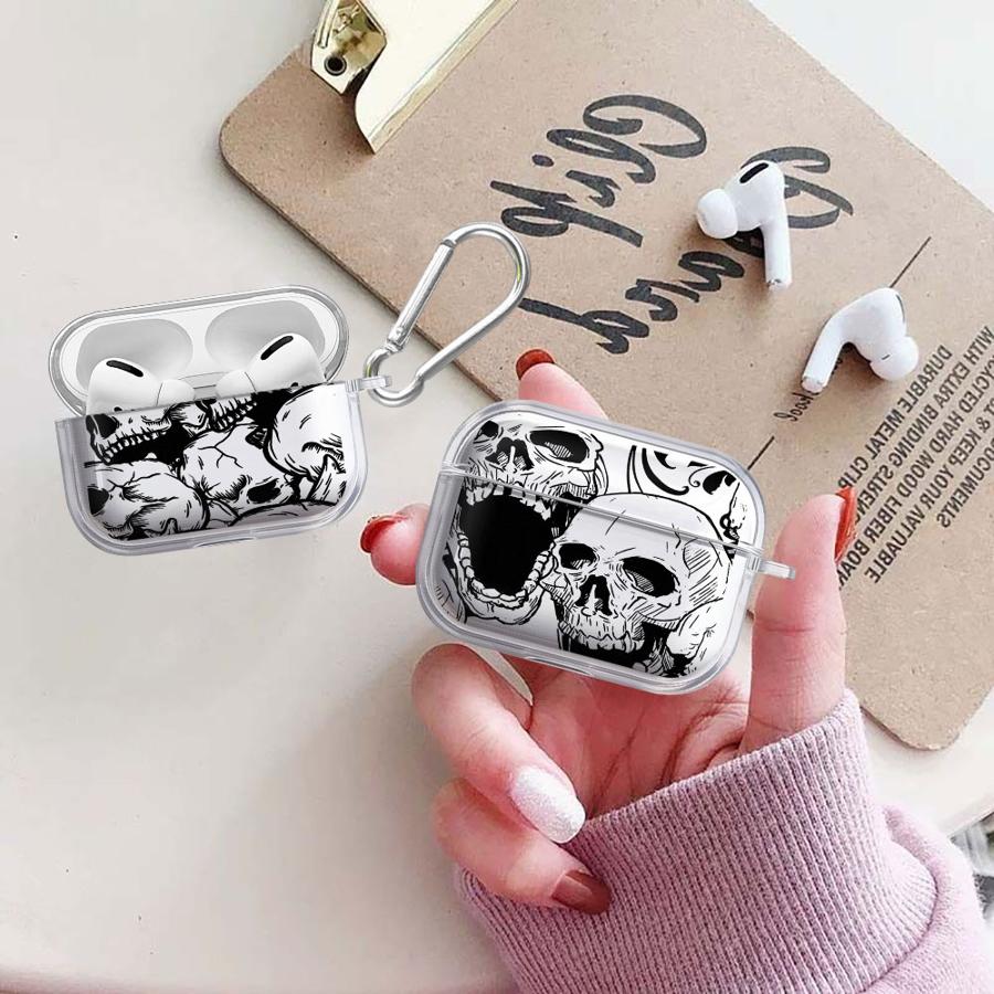 Case For Airpods Pro2 Pro 4 1 Pro3 2 3 Clear Earphone Cases Cover Creative Skull Art