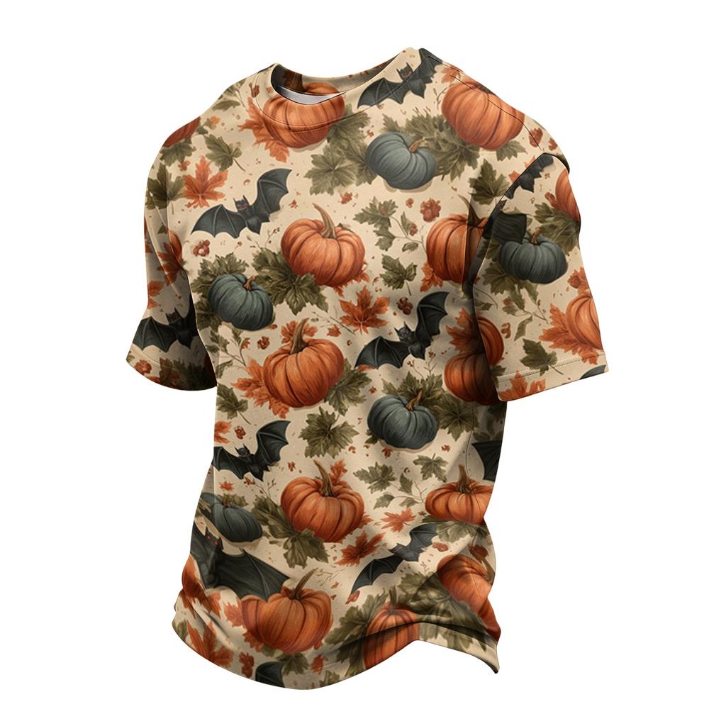 Men's Casual Printed Crew Neck Lightweight Breathable Short Sleeve Top Halloween Themed Graphic Design Comfortable Fit