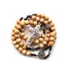 1pcs Brown Wood Beads Strand Necklace Jesus Cross Weave Rosaries Catholic Religious Jewelry