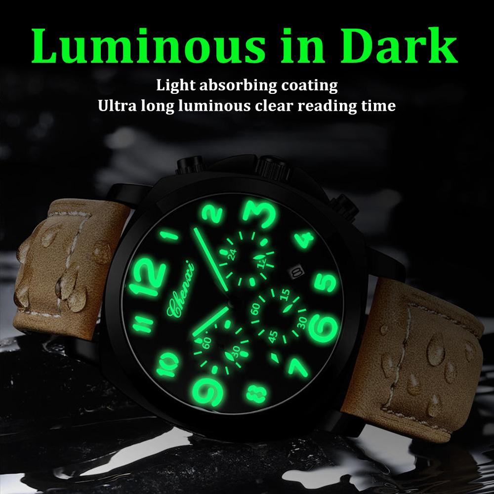 Fashion Watch For Men Waterproof Luminous Chronograph Man Watch Leather Military Men's Quartz Watches Reloj