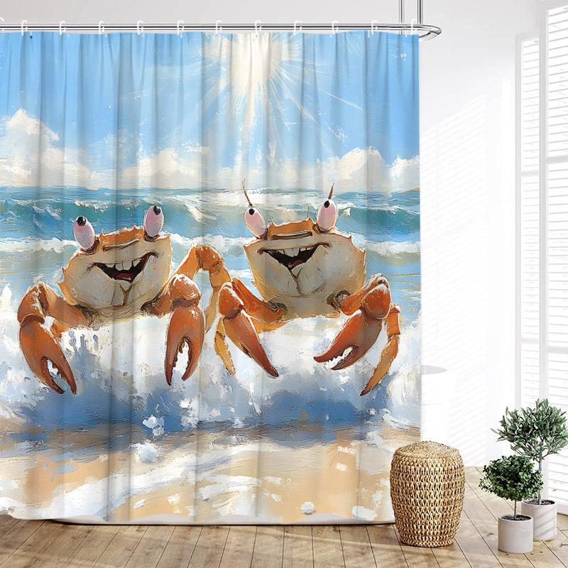 Beach Floral Conch Shower Curtains Watercolour Roses Flowers Starfish Seashells Ocean Waves Scenery Cloth Bathroom Curtain Decor