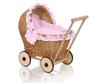 Wicker Doll Pram Pushchair with Pink Bedding and Soft Padding Chiara - Natural