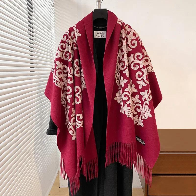 Autumnwinter New Artistic Vintage Ethnic Style Faux Sheepskin Embroidered Women S Scarf Fashionable Warm Versatile