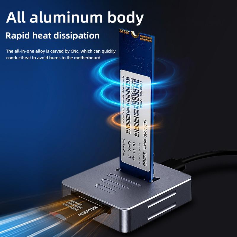 10Gbps M2 NVMe SSD Enclosure Externí M.2 NVMe SSD Pevný Disk Hliníkové Pouzdro NVMe PCIe Externí Box Pro M.2 SSD Dokovací Stanice Podporuje SD 2.0 Kartu