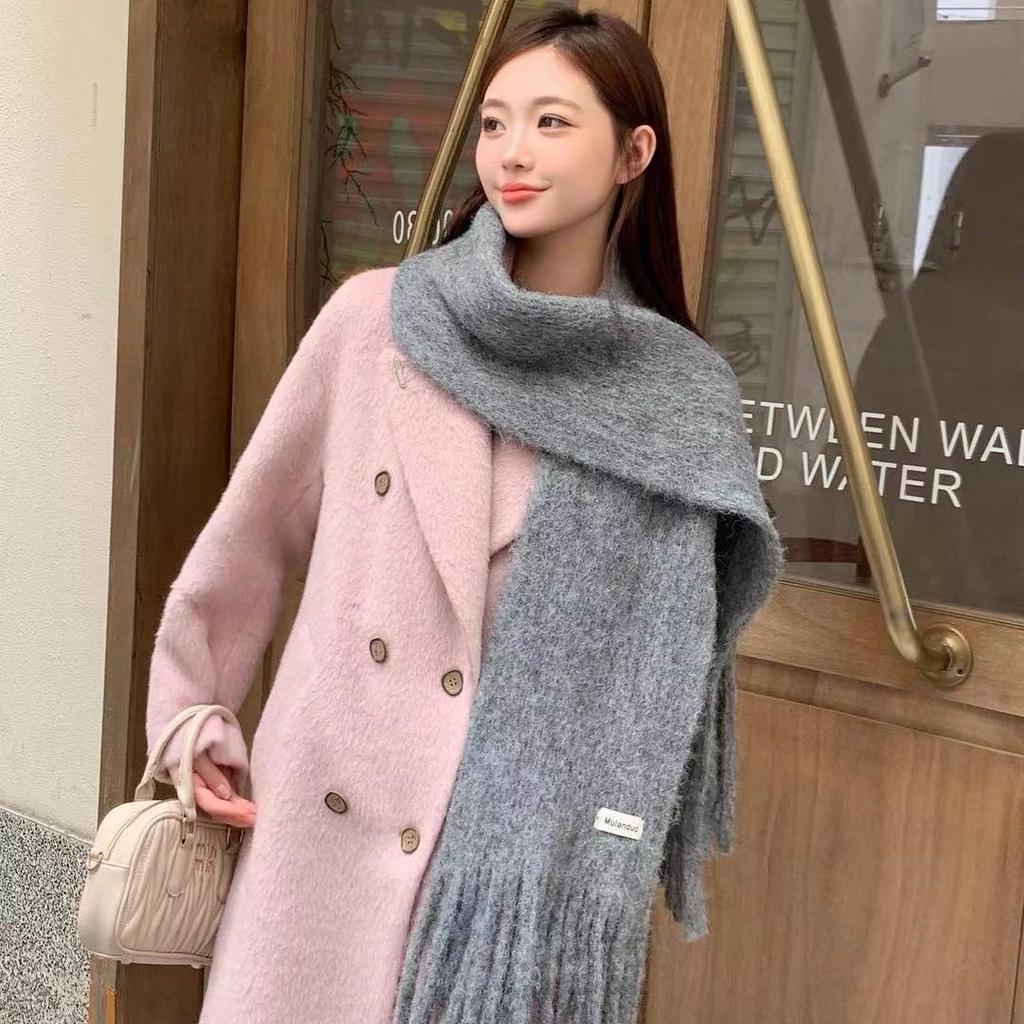 Korean Style Wool-Blend Tassel Scarf - Soft, Warm, and Solid Color for Women and Students
