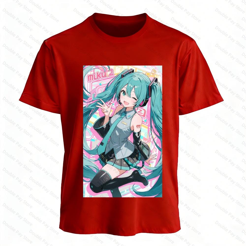 

Summer Animation Surrounding ink Green Neon Hatsune miku Sweet Cool Loose Breathable Tshirts for Unisexs Shirts Women tshirts S