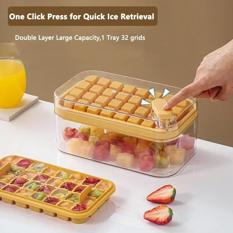 Ice Cube Tray | 32/64 Ice Cube Trays with Lids, Cube Mold Easy Release Square Trays with Removable Splash Proof Lid for Home