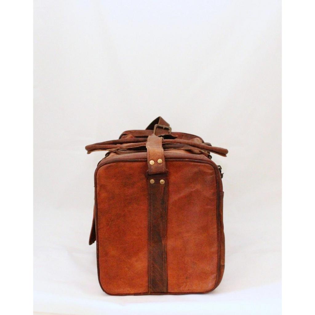 Herr Brun Vintage Äkta Resebagage Duffle Gym Väskor Tote Get Läder Nytt